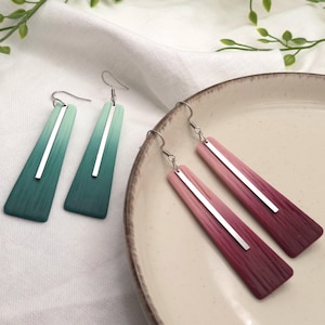 Modern Gradient Polymer Clay Drop Earrings, Geometric Ombre Dangle Jewellery, Contemporary Statement Partywear Jewellery