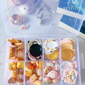 200 peças Mini Pastel Bakery & Kitchen Cabochon Set com caixa organizadora – Kawaii Resin Charms para Decoden e artesanato DIY