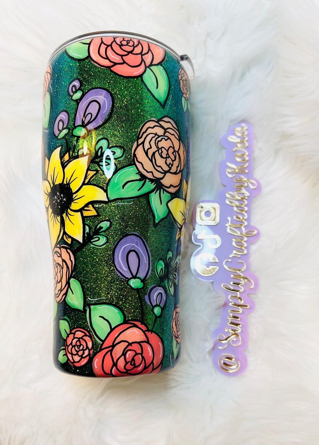 Hand Painted Floral Tumbler - Etsy