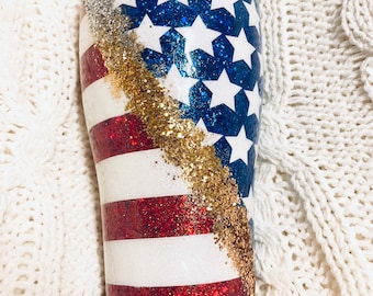 American flag glitter swirl tumbler