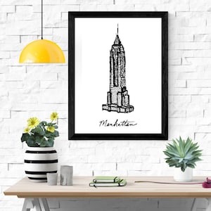 Manhattan NYC Empire State Building Print - Black and White Photo Wall Art - NYC Poster -Printable Art - New York City Poster Digital Print
