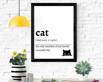 Cat dictionary definition print - funny printable wall art - funny print - minimalist home decor - digital download - gift for cat lover
