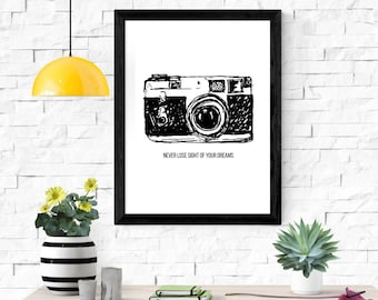 Never Lose Sight Of Your Dreams -  Camera, Camera Art, Photography Wall Art, Motivational Wall Art, Digital Print