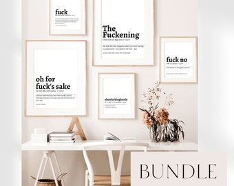 Fuck dictionary definition print bundle - funny printable wall art - fuck definition - minimalist home decor - digital download