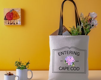 Entering Cape Cod Hydrangea Tote Bag - Cute Reusable Grocery and Market Bag, Cape Cod Gift, Everyday Yoga Bag, Cute Travel Bag