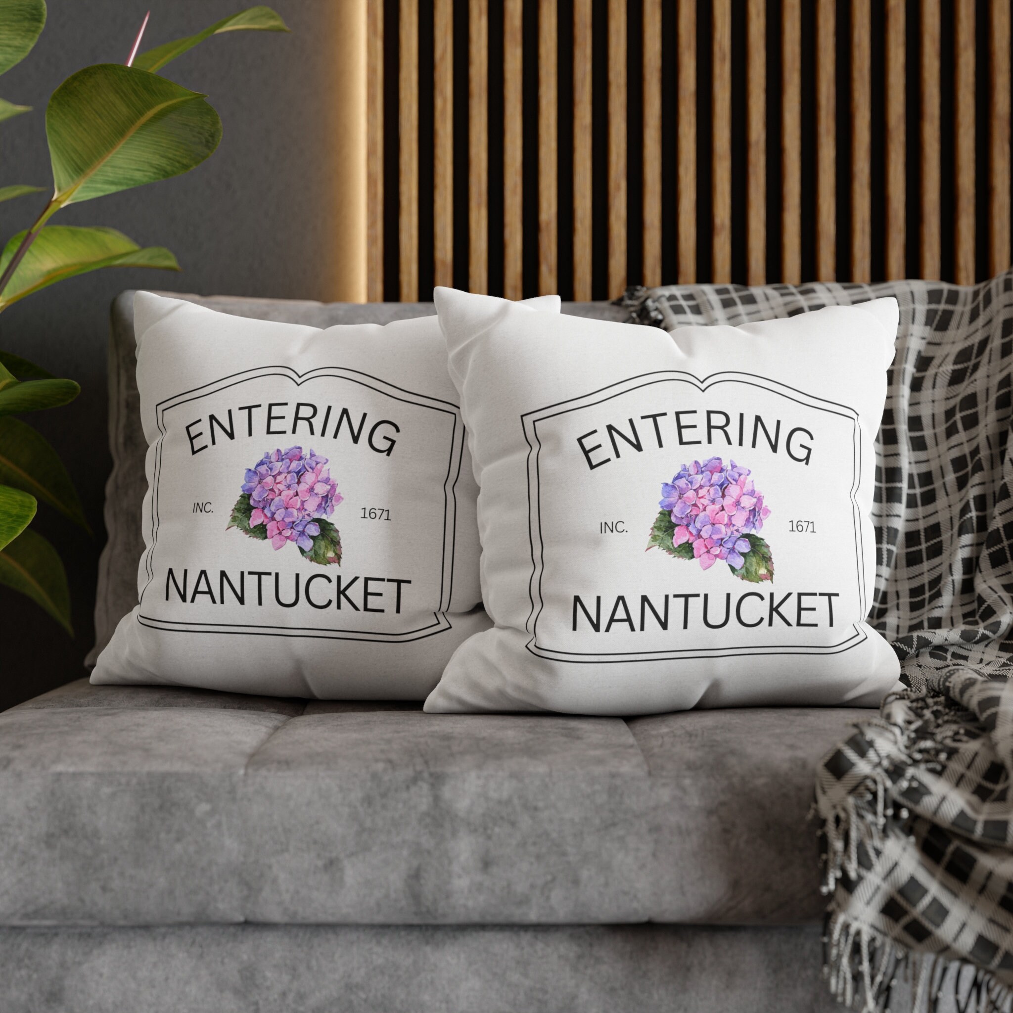 Entering Nantucket Hydrangeas Square Pillow Case Cape Cod Home Decor