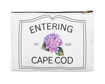 Entering Cape Cod Hydrangea Accessory Pouch - Cute Gifts - Gift for her, Gift for Cape Cod Lover - Cute Make up Bag, Travel Accessory