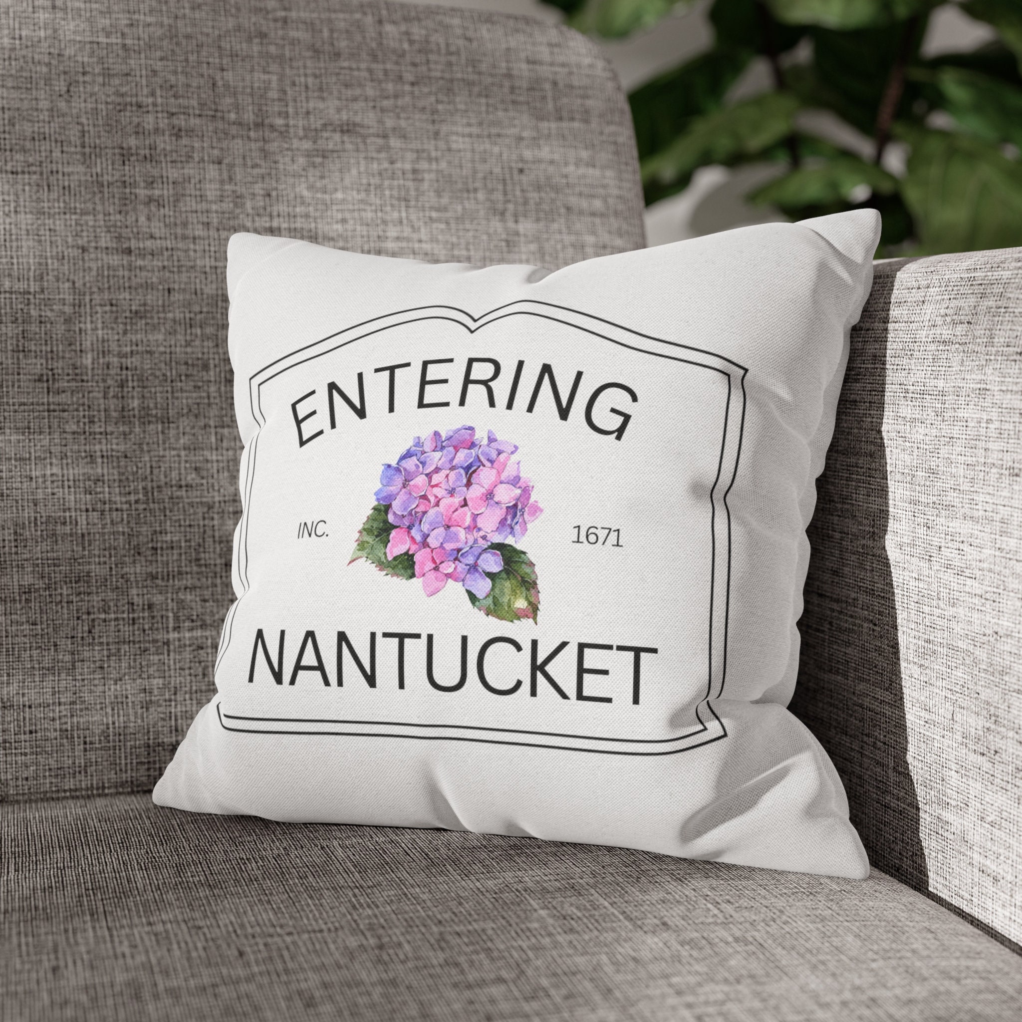 Entering Nantucket Hydrangeas Square Pillow Case Cape Cod Home Decor