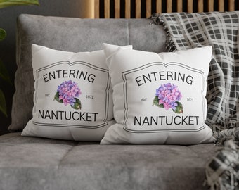 Entering Nantucket -  Hydrangeas - Square Pillow Case - Cape Cod Home Decor - Cute Indoor Pillow - Decorative Nantucket Pillow