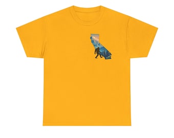 T-shirt California & Bigfoot - plaatsing linkerborst - uniseks zwaar katoenen T-shirt