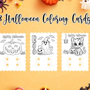 Halloween Coloring Cards with Crayon Holder, Kids Halloween Party Favors, Trick or Treat Printable Activity, Print then cut file