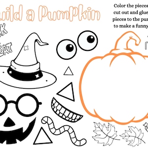 Build a Pumpkin, Jack O&#39; Lantern, Child&#39;s Printable Activity Worksheet PDF, PNG