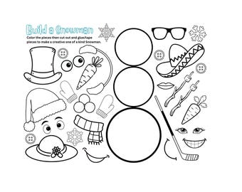 Build a Snowman Printable Activity, Kids Christmas Craft, Winter Cut and Paste Activity, Snowman Worksheet, Holiday Classroom Printable