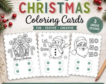 Christmas Coloring Cards with Crayon Holder, Classroom Holiday Favor, Print then cut file