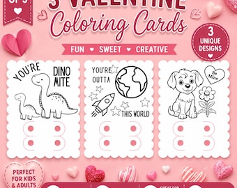 Valentine Coloring Cards Printable | Classroom Valentines | Non Candy School Valentine | Kids Activity Valentine | Instant Download