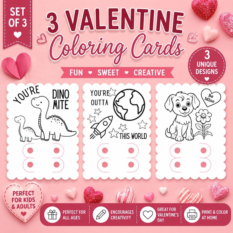 Valentine Coloring Cards Printable | Classroom Valentines | Non Candy ...
