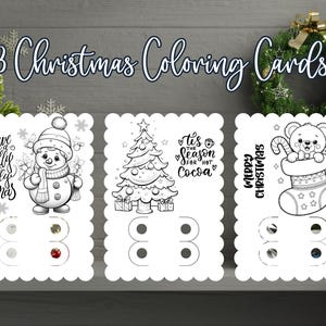 Tarjetas para colorear navideñas con portalápices imprimibles, recuerdo navideño para el aula, obsequio escolar gratuito, actividad navideña para niños