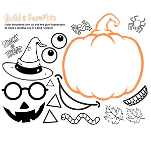 Build a Pumpkin Craft Printable | Halloween Cut and Paste Activity | Kindergarten Fall Activity | Classroom Worksheet | Kids Craft Printable image 1