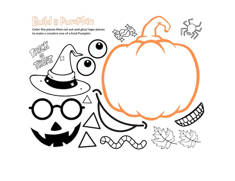 Build a Pumpkin Craft Printable | Halloween Cut and Paste Activity | Kindergarten Fall Activity | Classroom Worksheet | Kids Craft Printable image 1