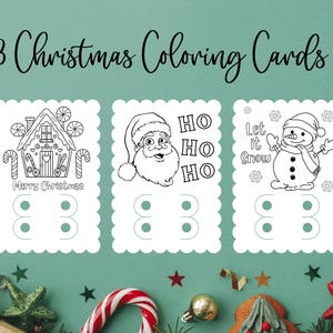 Conjunto de 3 cartões de colorir de Natal com suporte para giz de cera para crianças Imprimir e recortar, PNG