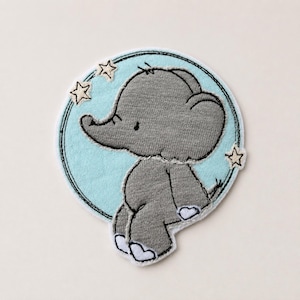 Bügelpatch Elefant mit Sternen | Stoffpatch zum Aufbügeln | Kinder Patch | Applikation | Elefant | 10 x 9 cm