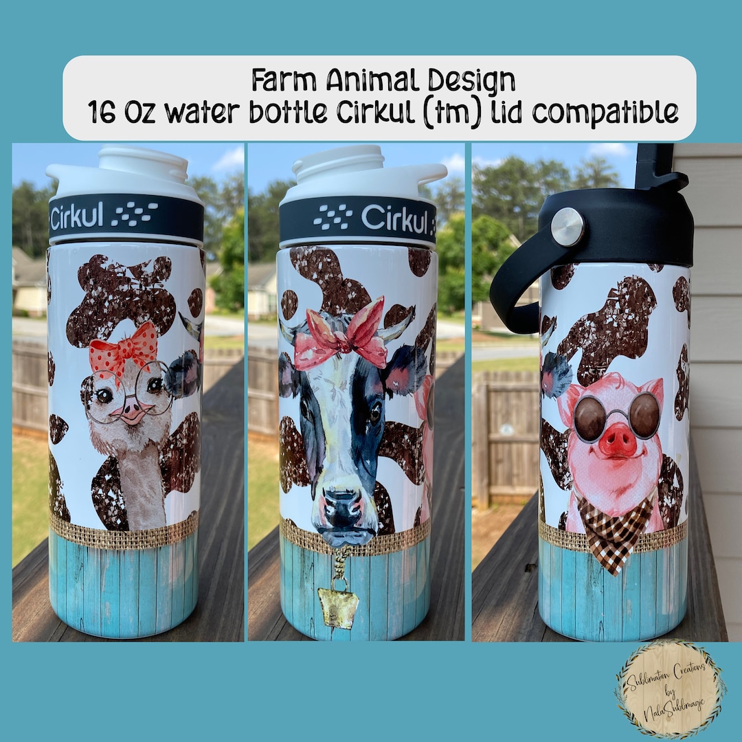 Farm Animal Design 16 Ounce Water Bottle Cirkul TM Lid Compatible 