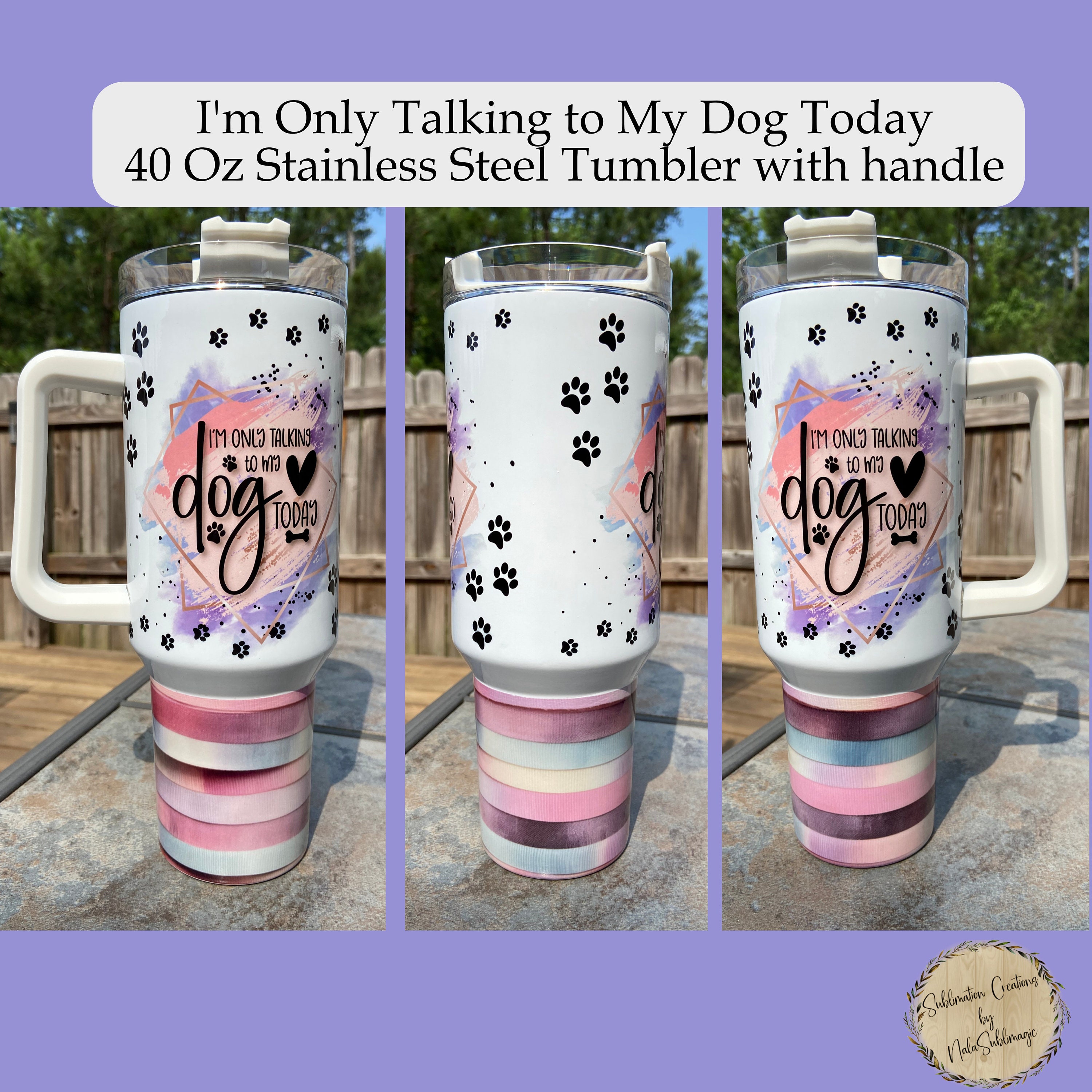 Watercolor Dogs 40oz Tumbler With Handle and Straw Tumbler 40oz