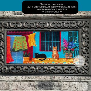 Tropical Cat Scene Doormat Insert: Interchangeable Mat (22" x 9.8")