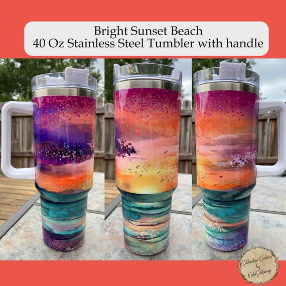 40 Oz Bright Sunset Scene With Glitter Effect 40 Ounce With Handle