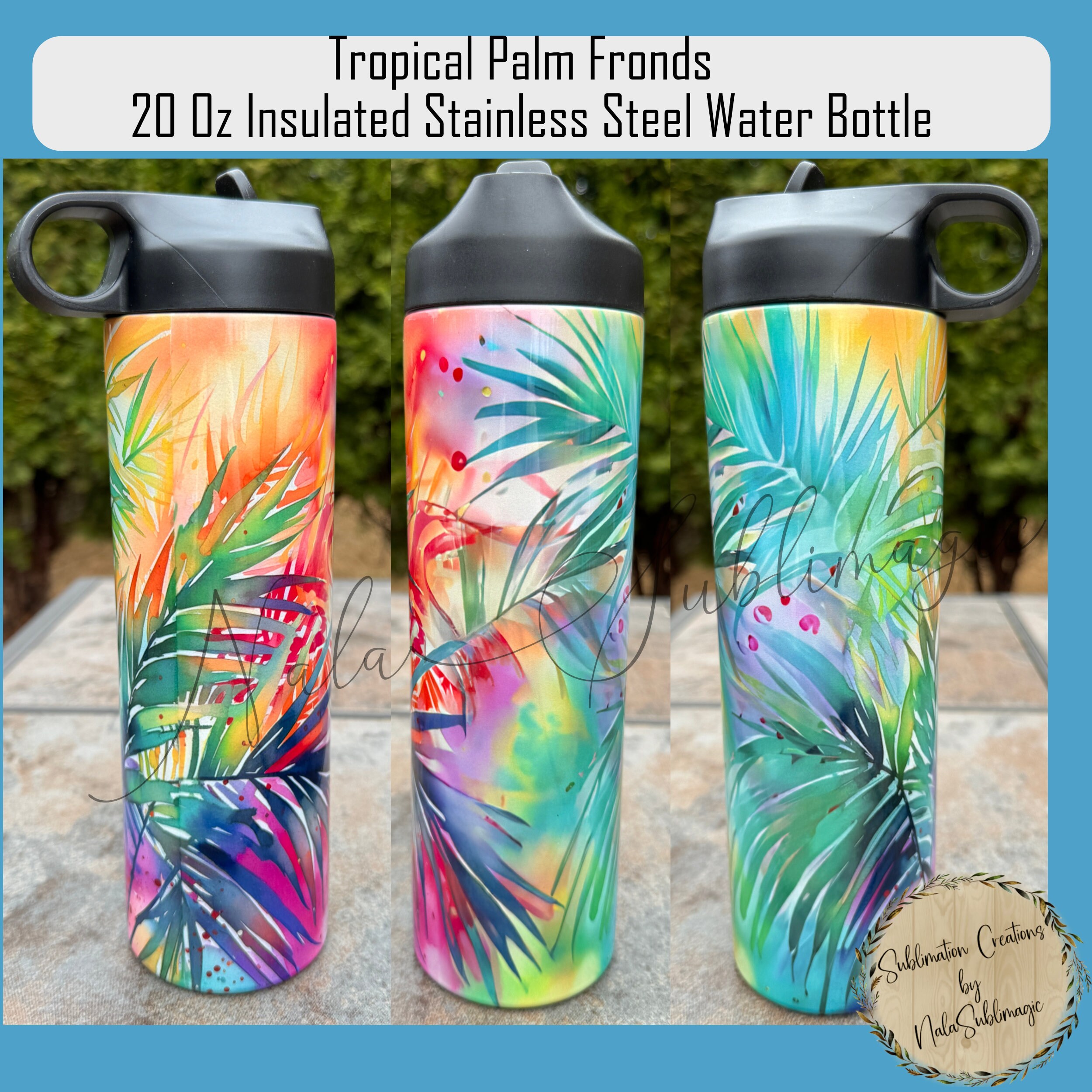 Tropical Palm Fronds 20 Ounce Insulated Stainless Steel Water  