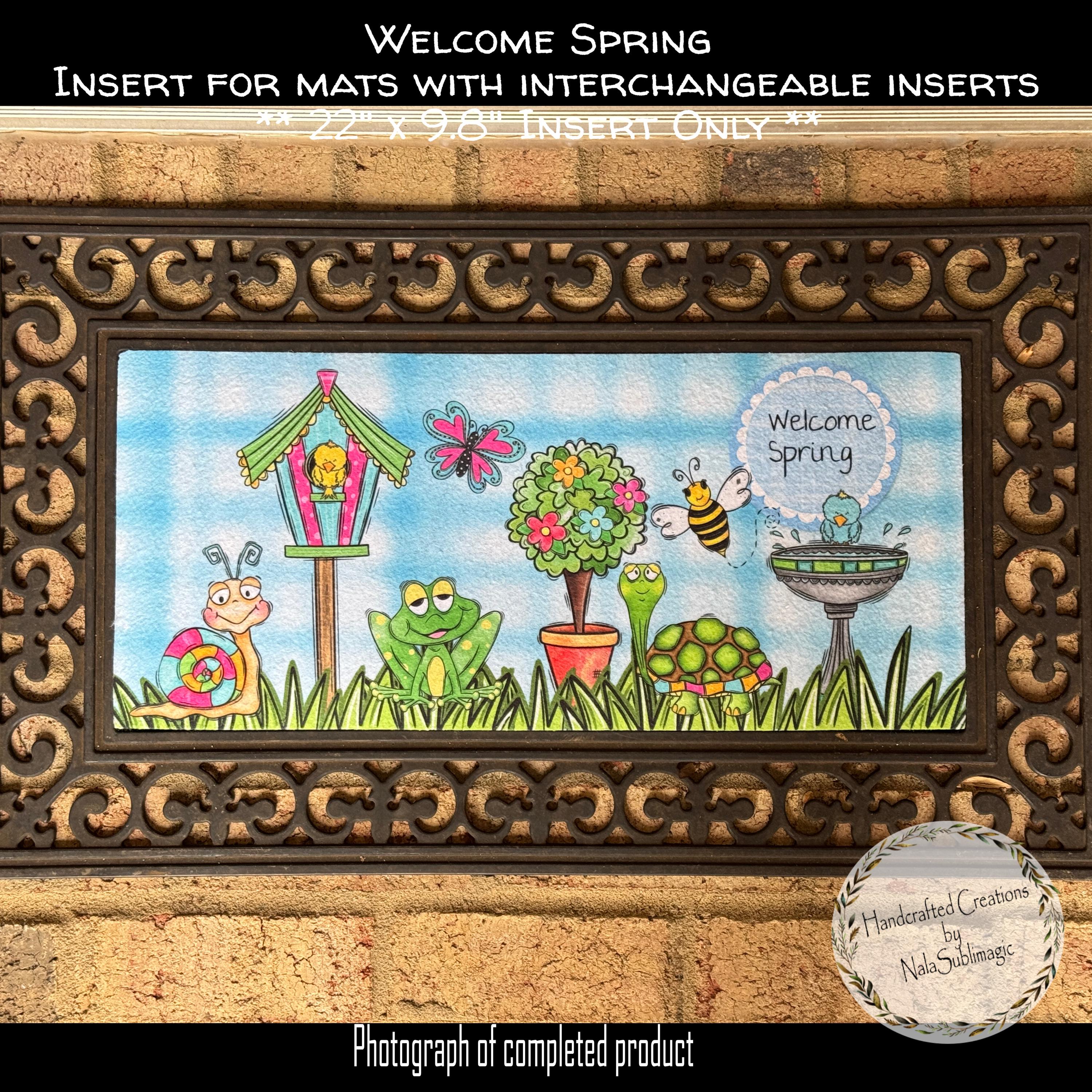 Welcome Spring Insert Welcome Spring Doormat Insert – Interchangeable Nature Design (22x9.8