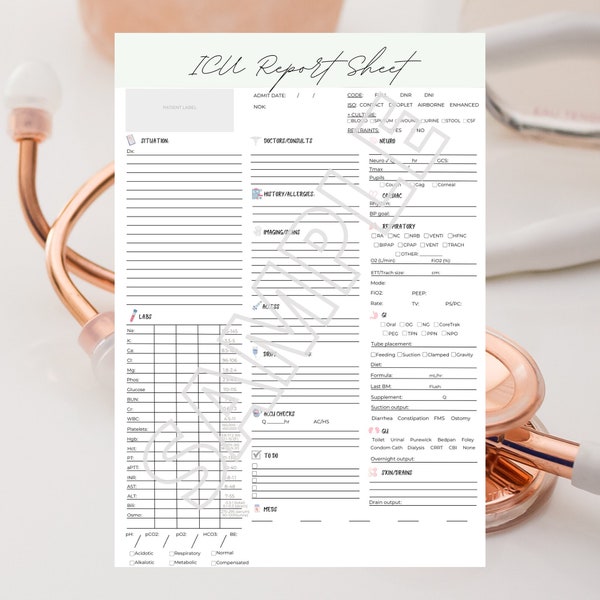 ICU Nurse Report Sheet w/ Lab Chart