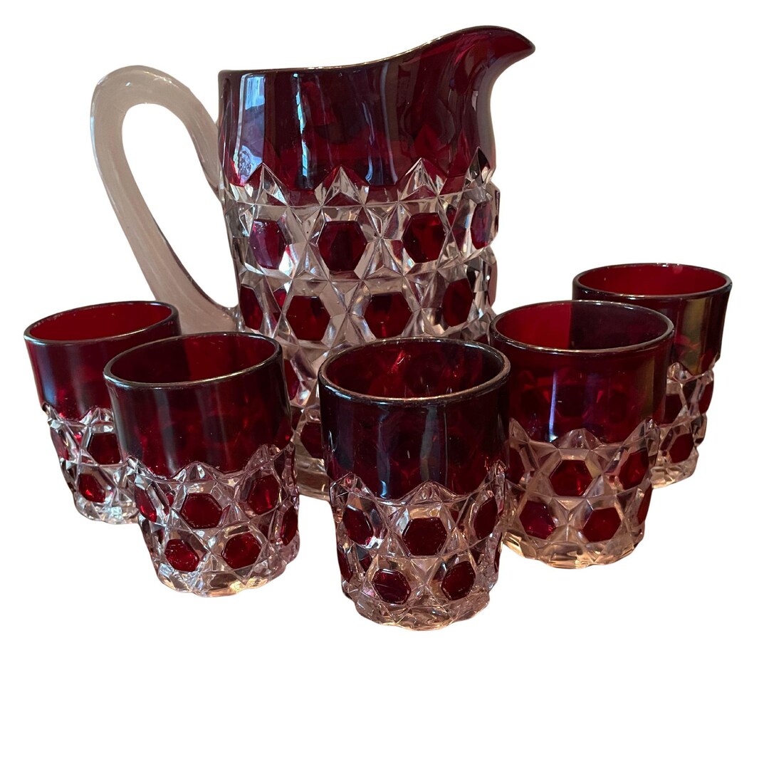 EAPG Circa 1891 Doyle Block Ruby Pitcher With 5 Glasses - Etsy