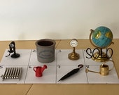 Dollhouse MINIATURES Crock Pot, Telephone, Clock, World Globe, Umbrella, Watering Cans, Heating Register Various Scales
