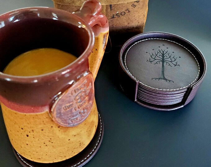 Lord of the Rings Gift Rings of Power Custom Leather 6 Pack Coasters
