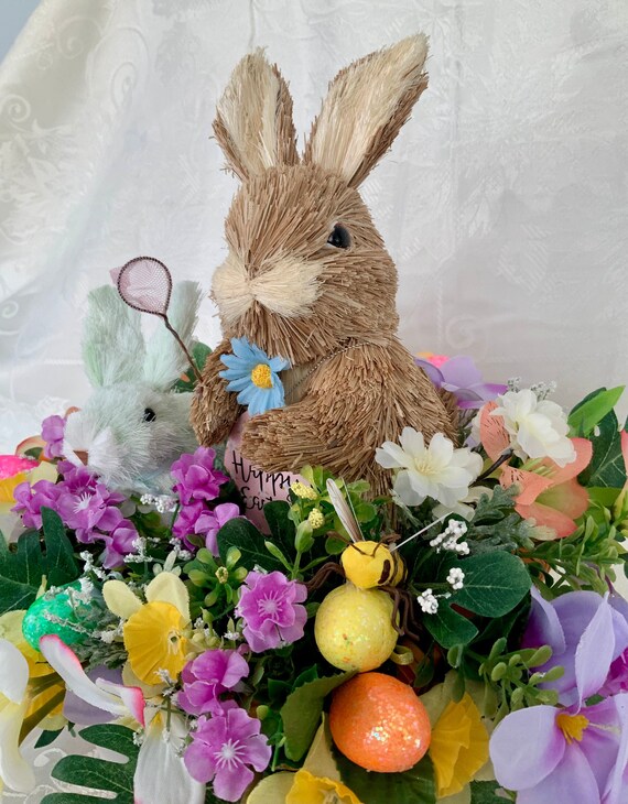 TERGAYEE Easter Bunny Decor,Easter Bunny Home Table Decoration,Easter Bunny Dolls For Easter Decorations Spring Tiered Tray Decor