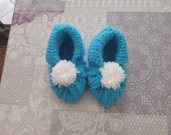 Chaussons bébé bleu garçon tricoter à la main
