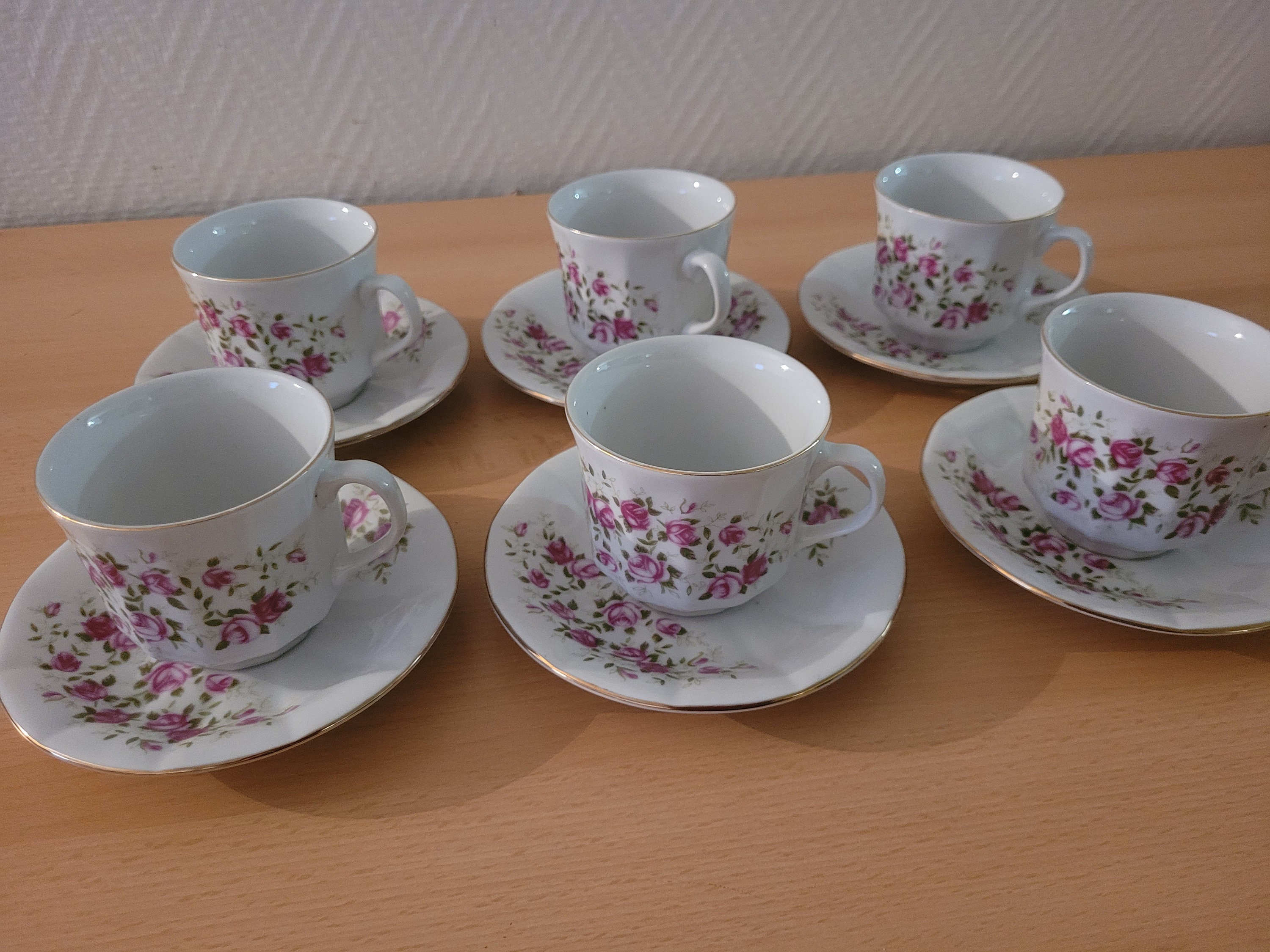 Petit Service Thé ou Café 6 Personnes, en Porcelaine, avec Tranches Dorées