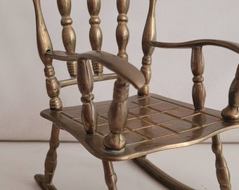Vintage solid brass rocking chair. 1950 decorative home decor collectible large brass rocking chair.