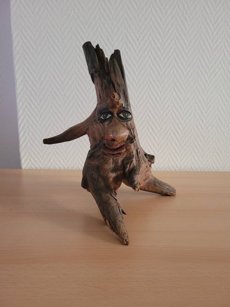 Sculpture Originale en Bois Vintage