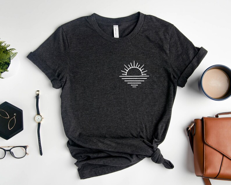 Minimalist Sunset Shirt Pocket T-shirt Line Art Shirt - Etsy