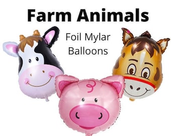 Farm Animal Mylar Balloons | Horse Balloon | Pig Balloon | Cow Balloon | Party Animal Balloons | Birthday Party Balloons | Baby Shower