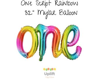 32" One Rainbow Mylar Balloon | Baby First Birthday Balloon | Birthday Party Balloon | One Balloon| Rainbow Party Decor | One Script Balloon