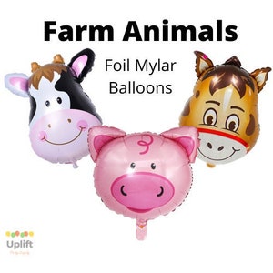 Farm Animal Mylar Balloons | Horse Balloon | Pig Balloon | Cow Balloon | Party Animal Balloons | Birthday Party Balloons | Baby Shower