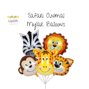 Safari Animal Mylar Balloons | Lion Balloons| Tiger Mylar Balloon | Monkey Balloon | Zebra Balloons | Giraffe Balloons | Safari Balloons