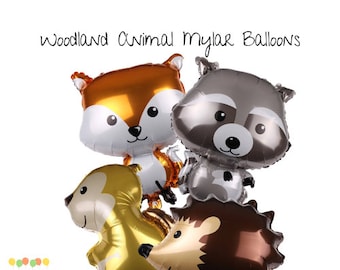Woodland Animal Foil Mylar Balloons | Forest Animal Mylar Balloons | Fox Balloon | Raccoon Balloon | Squirrel Balloon | Hedgehog Balloons