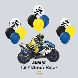 JUMBO Motorcycle 36" Balloon | Racing Motorcycle Balloon | Motorcycle Balloon Bundle Set | Racing Flag Balloons | Racing Theme Birthday
