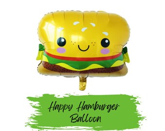 Happy Hamburger Balloon | Food Balloons | Cookout Party Decor | Burger Balloon | BBQ Balloons | Summertime Party Balloons | Pool Party
