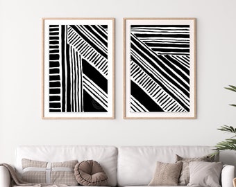 2-stuk kunst aan de muur, zwart-wit prints set van 2, afdrukbare kunst, lijn kunst set van 2, muur prints set van 2 trendy, eenvoudige kunst aan de muur set van 2