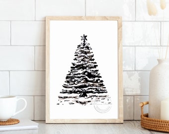 11x14 Christmas Print, Neutral Christmas Tree Print, 5x7 Christmas Print, Black and White Christmas Decor, Neutral Christmas Wall Art Print